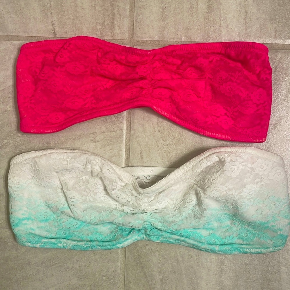 Two PINK lace bandeaus size medium